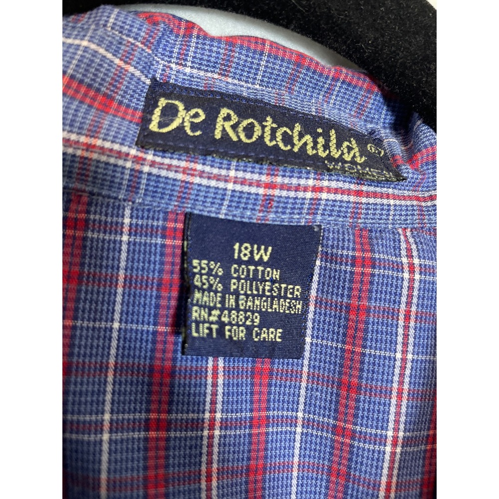 De Rotchild Button Down Shirt Dress Plaid 3/4 Sleeve‎ Pockets Womens 18W - Picture 4 of 10